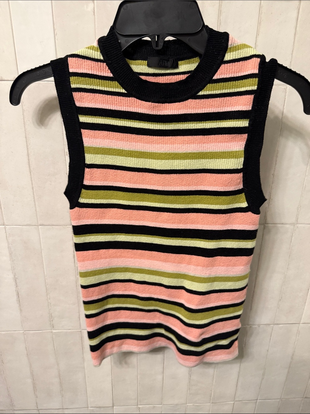 ATM Anthony Thomas Melillo Black, Pink & Green Striped Sleeveless Knit Tank